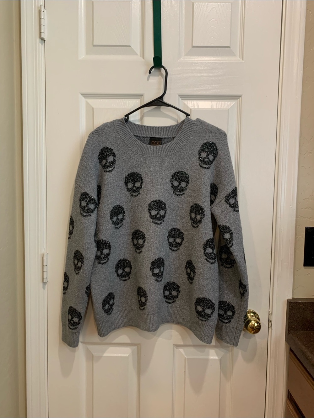 Gray Skull Pattern Crewneck Sweater